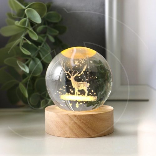 Световая фигурка стеклянная "Шар. Голограмма: Олень и птицы" 9398582