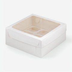 Коробка на 9 капкейков с окном белая 23,5х23,5х10 см 040860