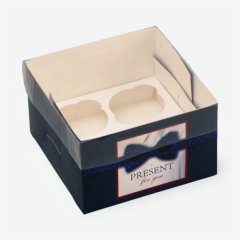 Коробка на 4 капкейка с окном "Мужской подарок" 16х16х10 см 10716719