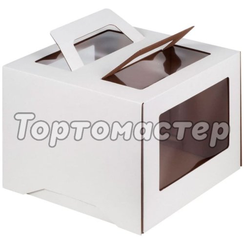Коробка для торта с окном и ручкой Белая 24х24х20 см 019042