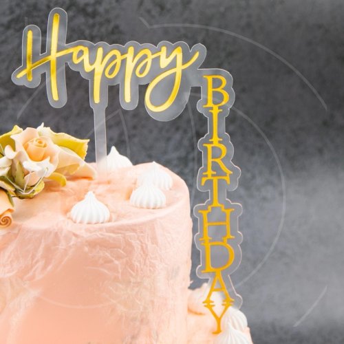 Топпер декоративный акриловый "Happy Birthday" Золото 20,9x12,7 см 
