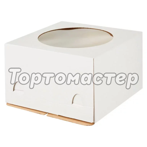 Коробка для торта Белая с окном хром-эрзац 28х28х18 см 014100