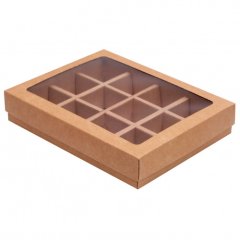 Коробка на 12 конфет с окошком Крафт 19х15х3,6 см КУ-176 