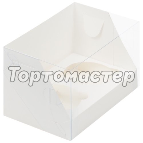 Коробка на 2 капкейка с пластиковой крышкой Белая 16х10х10 см 040150