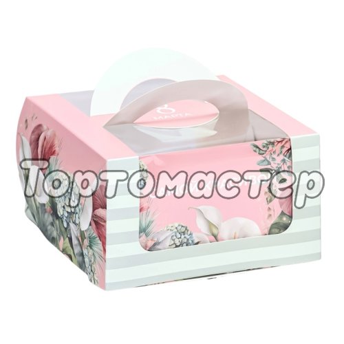 Коробка для бенто-торта "8 марта" 14х14х8 см 9898717