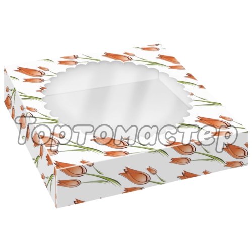 Коробка для печенья/конфет с окном Тюльпаны 11,5х11,5х3 см КУ-291