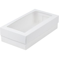 Коробка для макарон с окном и ложементом белая 21х11х5,5 см 080211+080200