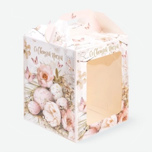 Коробка для торта/кулича с окном "Пасха" 10х10х15 см КУ-00944