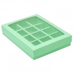 Коробка на 12 конфет с окошком Зелёная 19х15х3,6 см КУ-175 