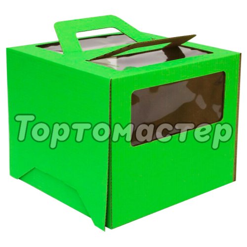Коробка для торта с окном и ручкой Зелёная 24х24х20 см