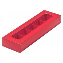 Коробка на 5 конфет с окном красная 21х5х3,3 см КУ-00129, КУ-129