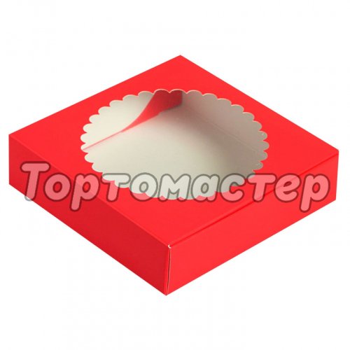 Коробка для печенья/конфет с окном Красная 11,5х11,5х3 см КУ-194 