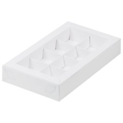 Коробка на 8 конфет с пластиковой крышкой Белая 19х11х3см 050011 ф 