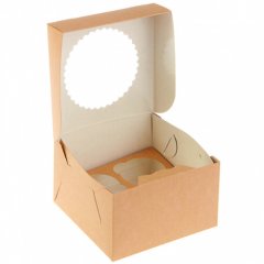 Коробка на 4 капкейка с окошком Белая/Крафт 25 шт