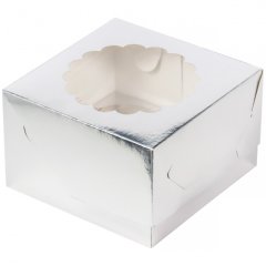 Коробка на 4 капкейка с окном серебро 040220 ф