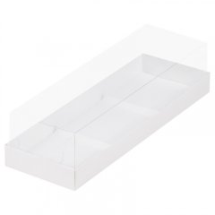 Коробка на 3 пирожных с пластиковой крышкой Белая 29х9,5х8 см 070540 ф