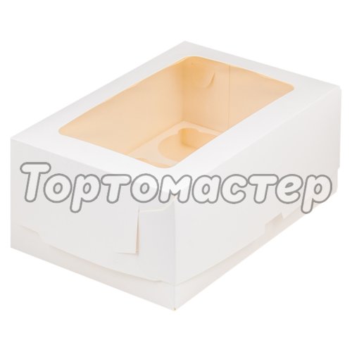 Коробка на 6 капкейков с окошком Белый 23,5х16х10 см