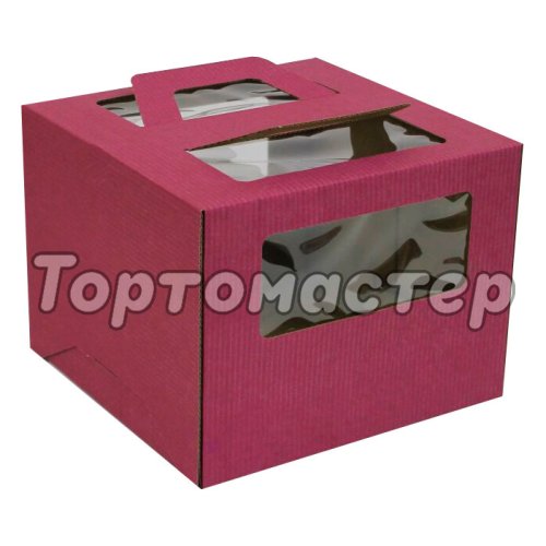 Коробка для торта с окном и ручкой Бордовая 24х24х20 см
