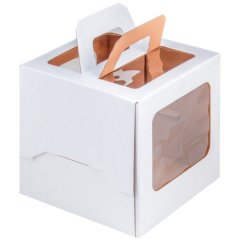 Коробка для торта/пряничного домика с окном и ручками белая 20х20х20 см 019050
