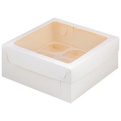Коробка на 4 капкейка с окном белая 16х16х10 см 040810