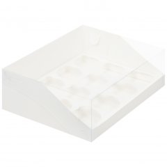 Коробка на 12 капкейков с пластиковой крышкой Белая 040511 ф