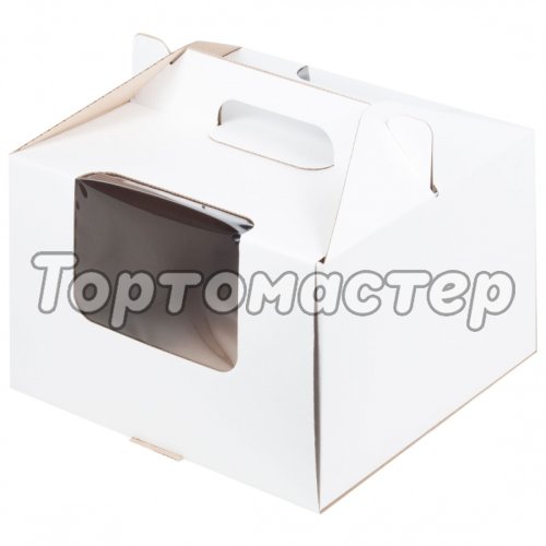 Коробка для торта с окном и ручкой Белая 30,5х30,5х20,5 см 20200