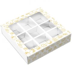 Коробка на 9 конфет с окном "Новый Год!" 13,8х13,8х3,8 см КУ-419