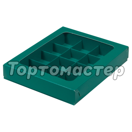 Коробка на 12 конфет с окошком Зелёная матовая 050250 ф