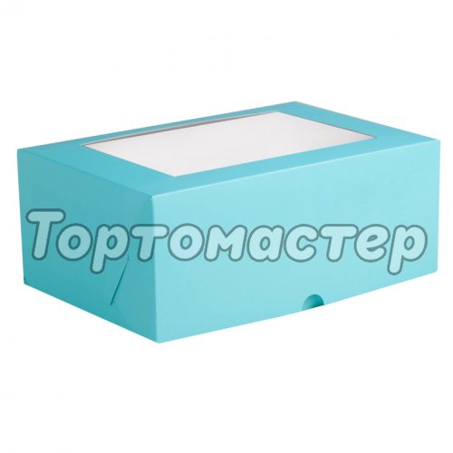Коробка на 6 капкейков с окном голубая 4497626, КУ-006