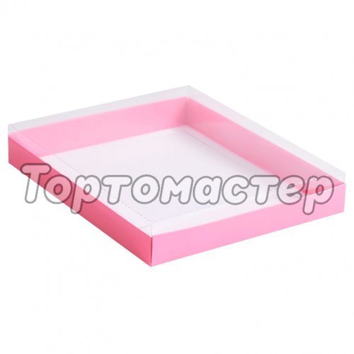 Коробка для сладостей с прозрачной крышкой Розовая 26х21х3 см 5 шт КУ-143