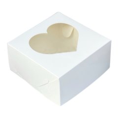 Коробка для бенто-торта с окном Сердце Белая 16х16х8см 