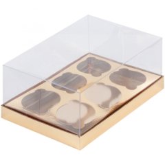 Коробка на 6 капкейков с пластиковой крышкой Золото 040375 ф