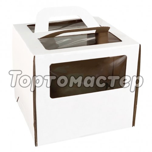 Коробка для торта с окном и ручкой Белая 28х28х28 см НФ-00000065