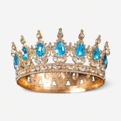 Топпер декоративный "Корона с камнями" Золото/Голубой 12 см ДК-6