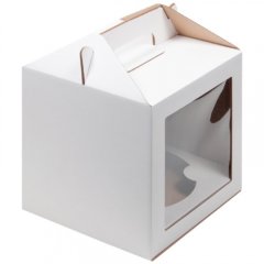 Коробка для торта/кулича с окошком и ложементом Белый 20х20х20 см 020830+020836