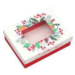 Коробка для сладостей с окошком Новогодний венок 16,5х12,5х5 см 9671294
