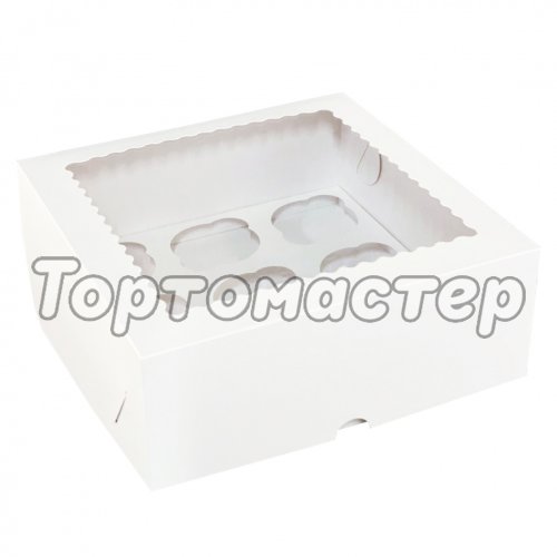 Коробка на 9 капкейков с фигурным окном белая 