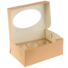Коробка на 6 капкейков с окном крафт/белая OSQ MUF 6