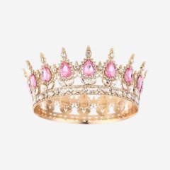 Топпер декоративный "Корона с камнями" Золото/Розовый 12 см 