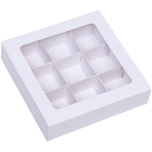 Коробка на 9 конфет раздвижная Белая 14,7х14,7х3,4 см 5 шт