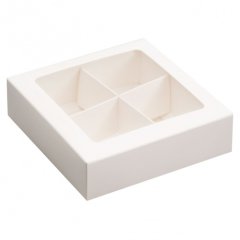 Коробка на 4 конфеты с окном белая 12,6х12,6х3,5 см КУ-167