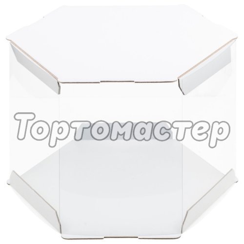 Коробка для торта с прозрачными стенками Белая шестигранник 24х24х20 см 25101