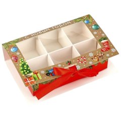 Коробка на 6 конфет с окном "Новогодние элементы" 14,5х9,5х3,5 см 10531948