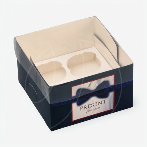 Коробка на 4 капкейка с окном "Мужской подарок" 16х16х10 см 10716719