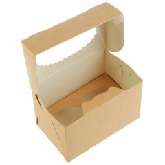 Коробка на 2 капкейка с окошком Белая/Крафт 25 шт