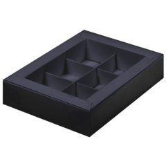 Коробка на 6 конфет с окном чёрная 13,7х9,8х3,8 см КУ-563