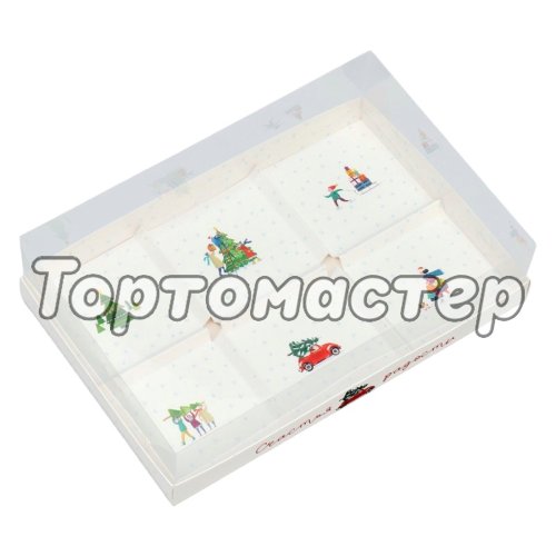 Коробка для сладостей с прозрачной крышкой Зимние рисунки 27х17,8х6,5 см 9901767