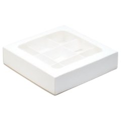 Коробка на 9 конфет с окном белая 16,5х16,5х3 см 