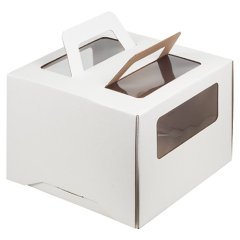Коробка для торта с окном и ручкой Белая 30х30х22 см 019030