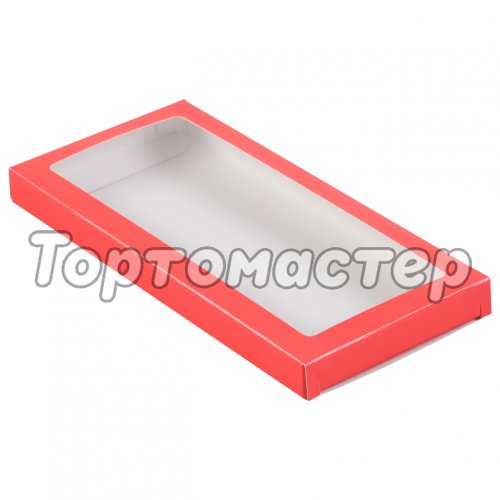 Коробка для шоколадной плитки с окошком Красная 18х9х1,4 см КУ-231 